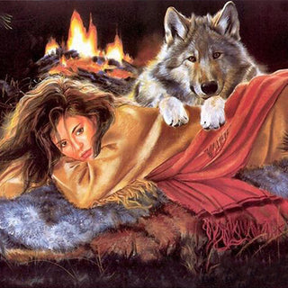 Wolf Girl Calligraphy Oil Coloring Painting