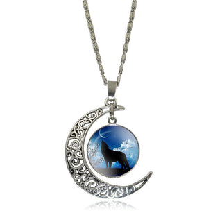 Fashion Silver Crescent Moon Pendant Necklace