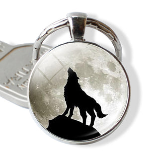 Wolf Moon Cabochon Glass Keychain