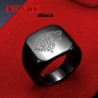 Stainless Steel Polished Amulet Wolf Ring